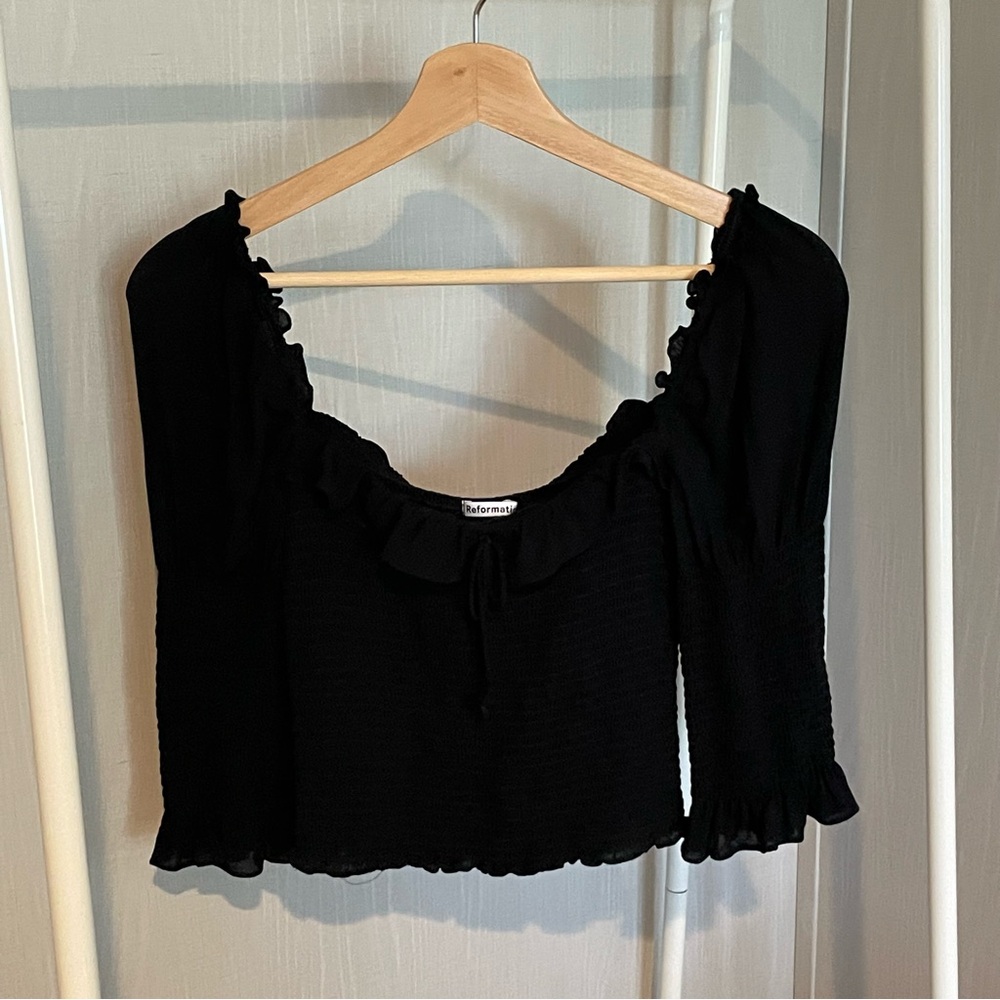 Reformation Black Ruffled Top
